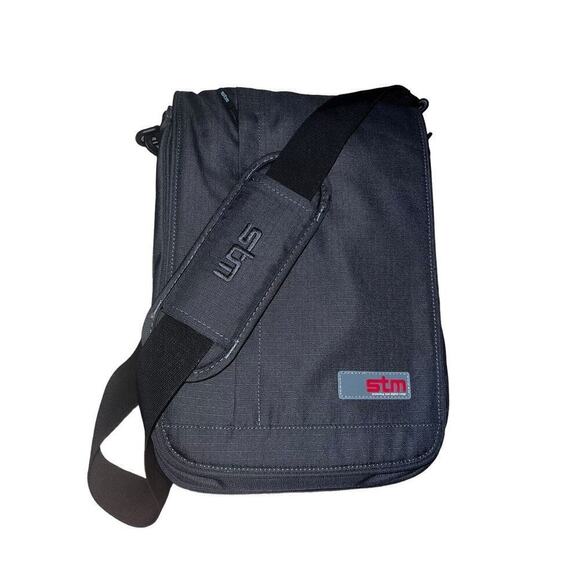 STM Alley Air Tablet Laptop Bag Steel Blue Gray Red - Picture 1 of 9